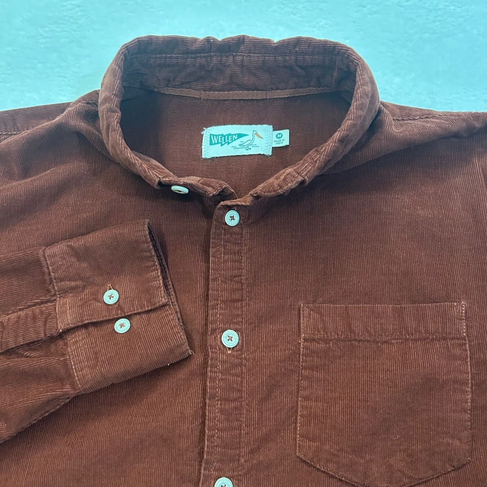 Wellen Corduroy Shirt Button Down Huckberry Men Size M Orange Rust Cotton Fall